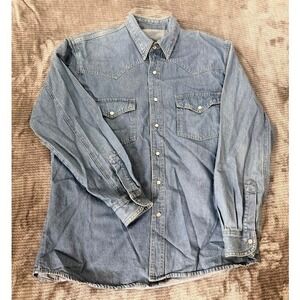 VTG. Lone Star Mens Blue Denim Western Shirt Long Sleeve Pearl SnapLong Sleeve